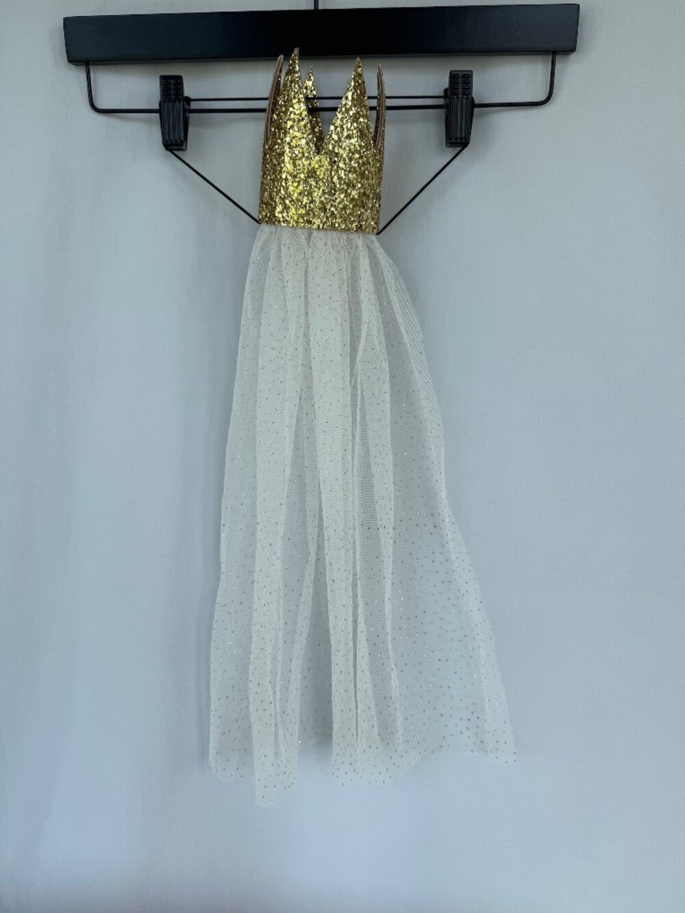 P H Handmade Gold Glitter Crown Veil Kids Princess Boutique Accessory